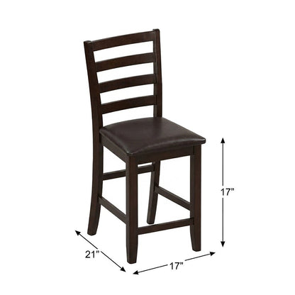 Faux Leather Counter Height Bar Stools with Ladder Back, Set of 2, Cappuccino