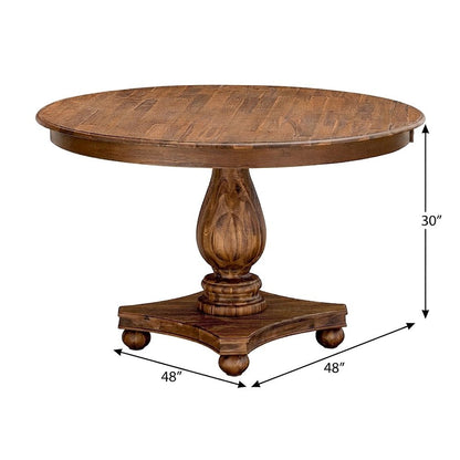 Solid Wood Round Pedestal Dining Table, Sandblasting Antique Walnut