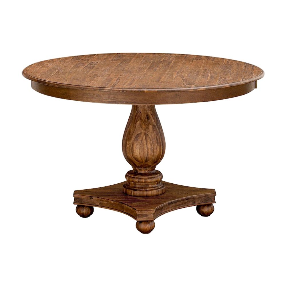 Solid Wood Round Pedestal Dining Table, Sandblasting Antique Walnut