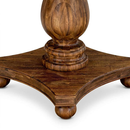 Solid Wood Round Pedestal Dining Table, Sandblasting Antique Walnut