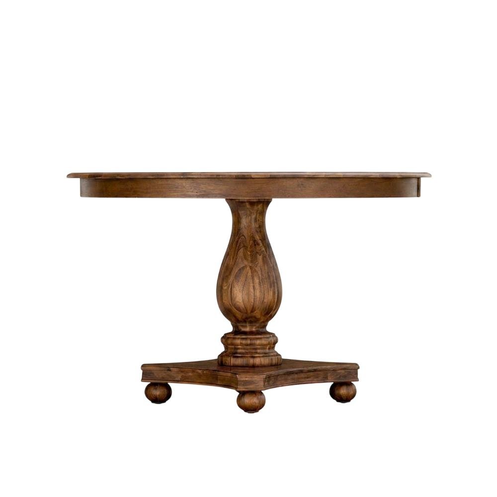 Solid Wood Round Pedestal Dining Table, Sandblasting Antique Walnut