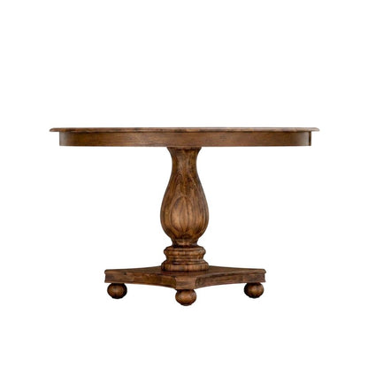 Solid Wood Round Pedestal Dining Table, Sandblasting Antique Walnut