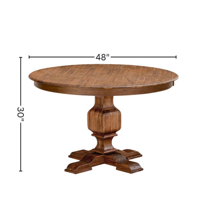 Rustic Round Dining Table, Antique Walnut Finish, Wood, 48 Inch