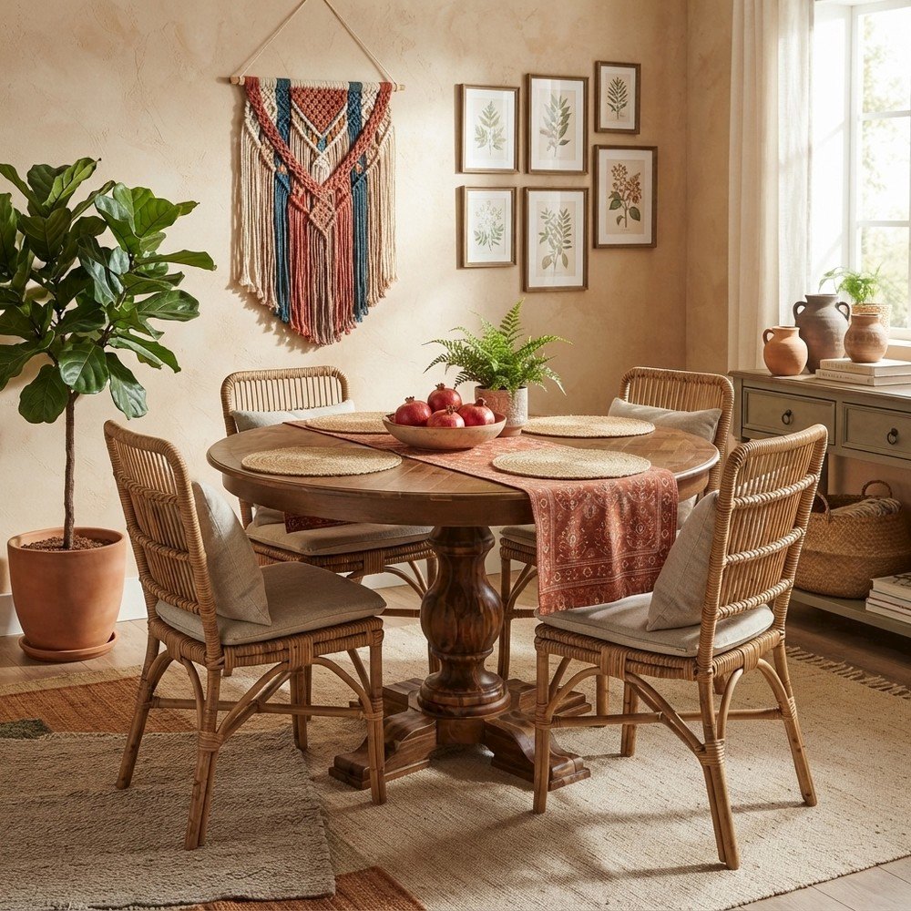 Solid Acacia Wood Round Dining Table, Small Kitchen Dinner Table