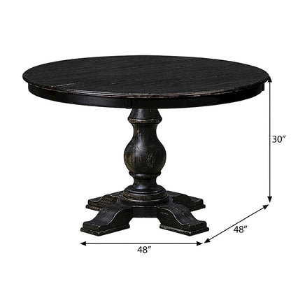 Solid Wood Round Pedestal Dining Table, Sand Blasting Black