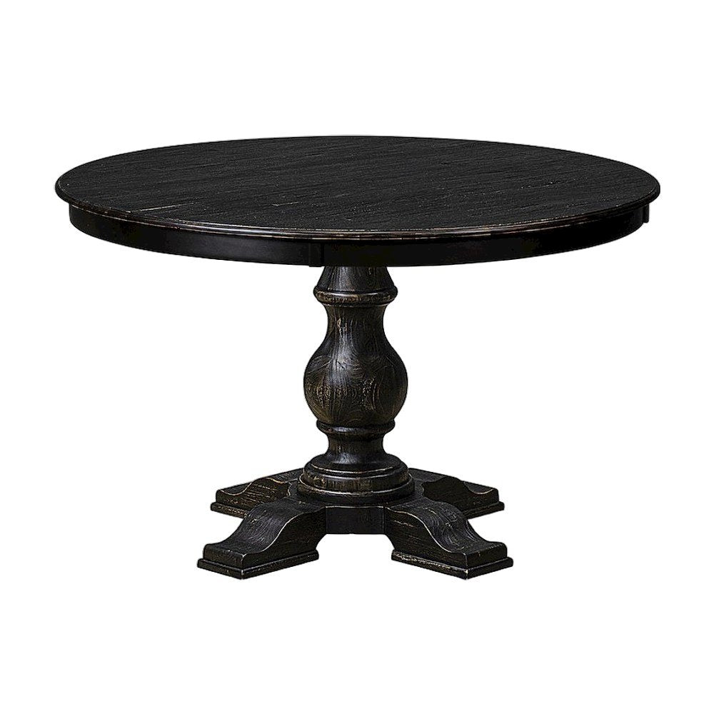 Solid Wood Round Pedestal Dining Table, Sand Blasting Black