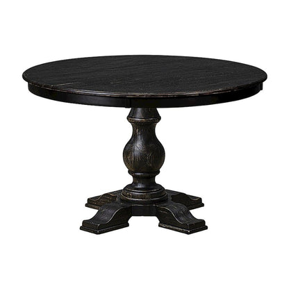 Solid Wood Round Pedestal Dining Table, Sand Blasting Black