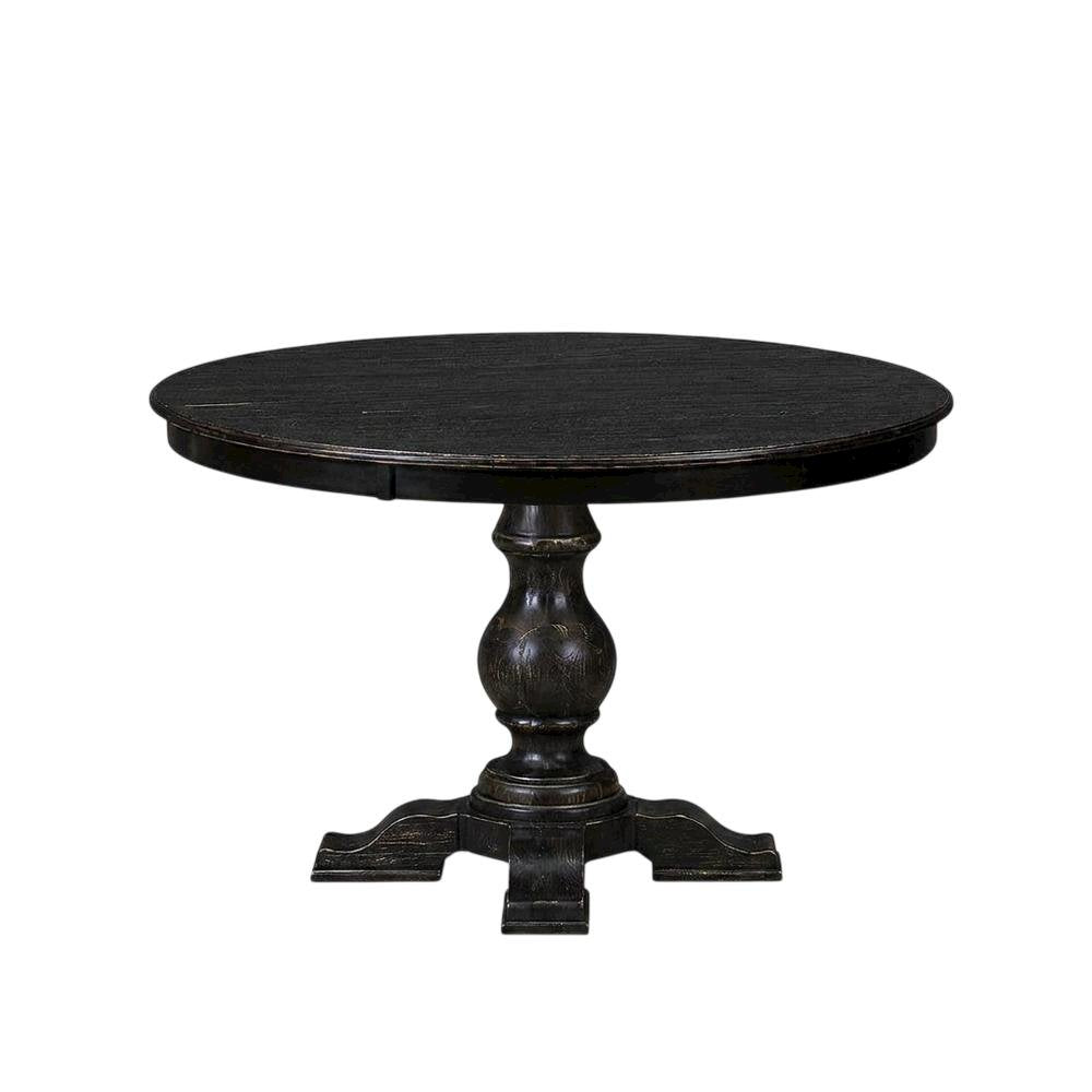 Solid Wood Round Pedestal Dining Table, Sand Blasting Black