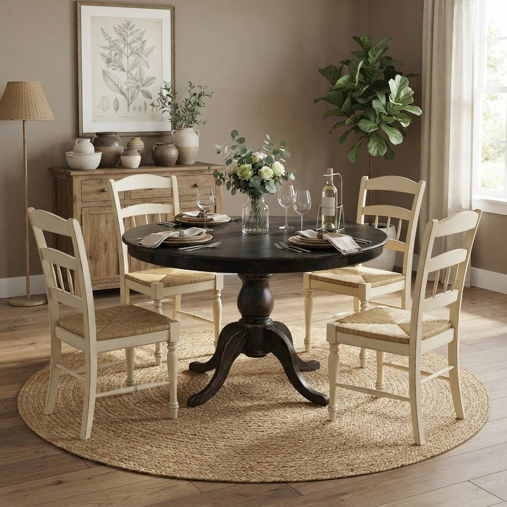 Solid Wood Circular Kitchen and Round Dining Table, Modern Farmhouse