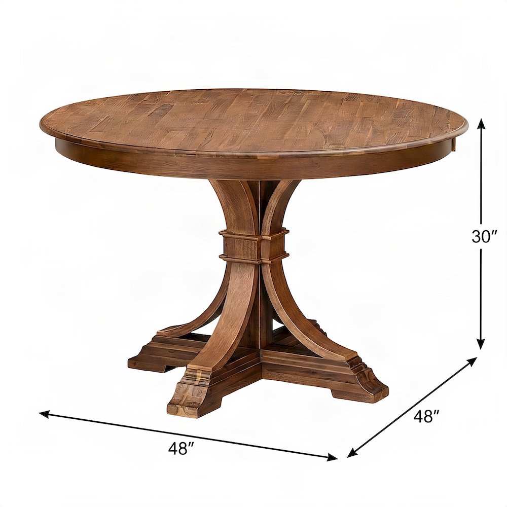 Solid Wood Round Dining Table with Pedestal Base, Modern Kitchen