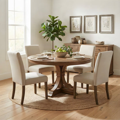 Solid Wood Round Dining Table with Pedestal Base, Modern Kitchen