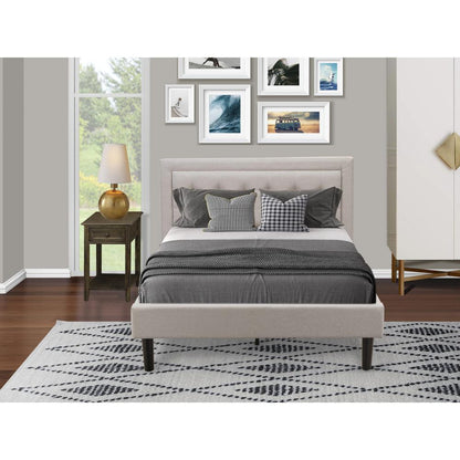 FN08F-1DE07 2-Piece Fannin Bedroom Furniture Set with 1 Full Bed Frame and a Bedroom Nightstand - Mist Beige Linen Fabric