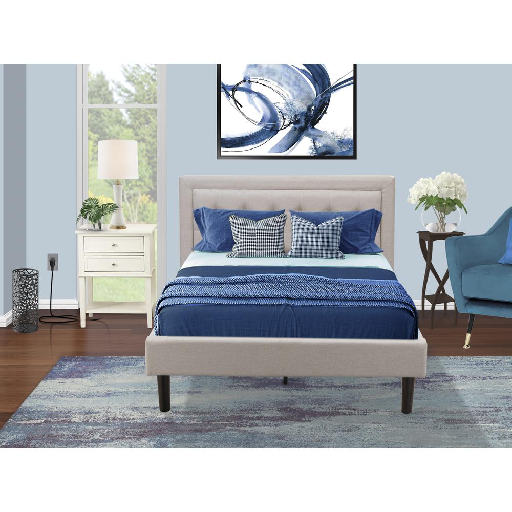 FN08F-1VL0C 2-Piece Platform Full Size Bed Set with 1 Full Bed and an End Table for bedroom - Mist Beige Linen Fabric