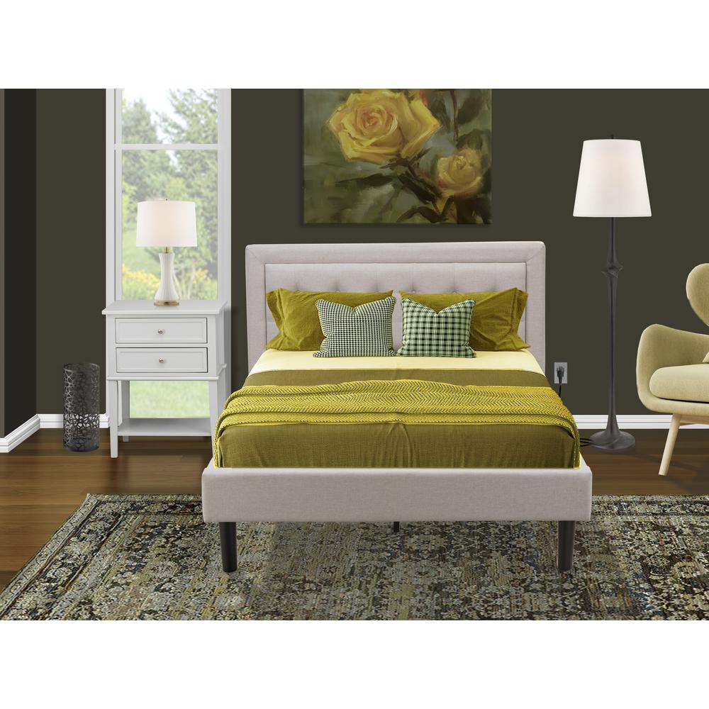 FN08F-1VL14 2-Pc Platform Bedroom Set with 1 Full Size Bed Frame and a Night Stand - Mist Beige Linen Fabric