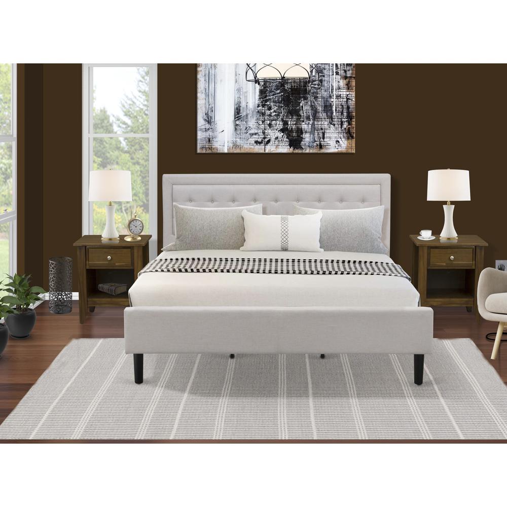FN08K-2GA08 3-Piece Fannin King Bedroom Set with 1 King Bed Frame and 2 Night Stands for Bedrooms - Mist Beige Linen Fabric