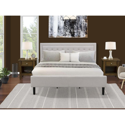 FN08K-2GA08 3-Piece Fannin King Bedroom Set with 1 King Bed Frame and 2 Night Stands for Bedrooms - Mist Beige Linen Fabric