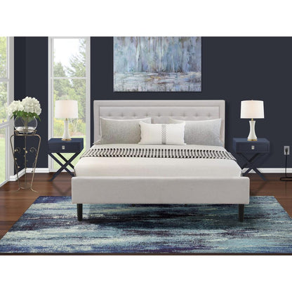 FN08K-2HAE0 3-Piece Fannin King Bedroom Set with 1 Mid Century Bed and 2 Mid Century Modern Nightstands - Mist Beige Linen Fabric