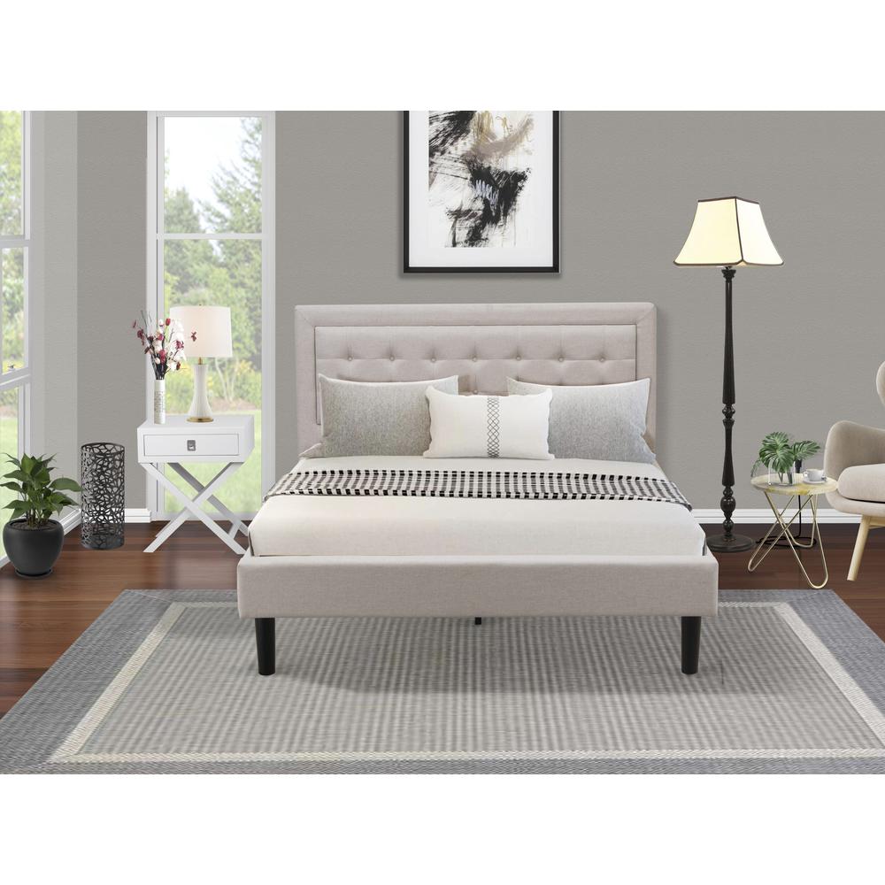 FN08Q-1HAE0 2-Piece Fannin Queen Bed Set Furniture with 1 Queen Wood Bed Frame and a Night Stand - Mist Beige Linen Fabric