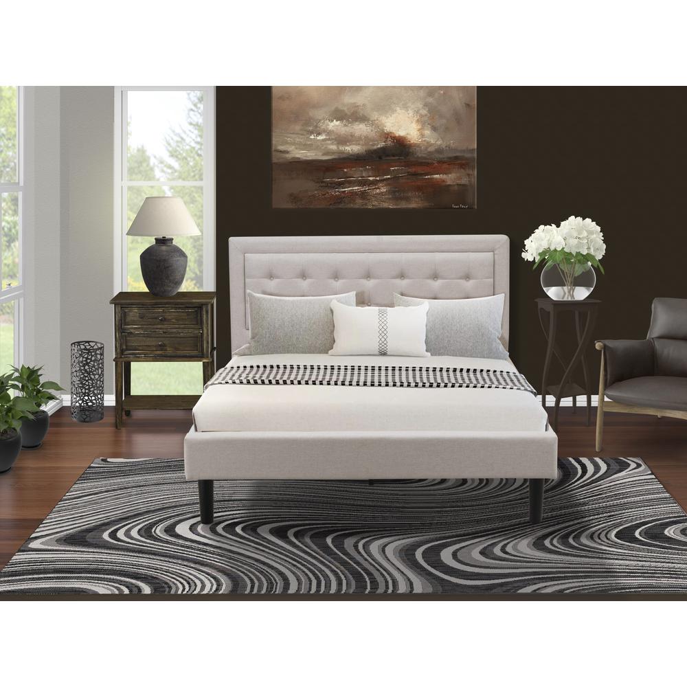 FN08Q-1VL07 2-Piece Fannin Bedroom Furniture Set with 1 Upholstered Bed and an End Table for bedroom - Mist Beige Linen Fabric
