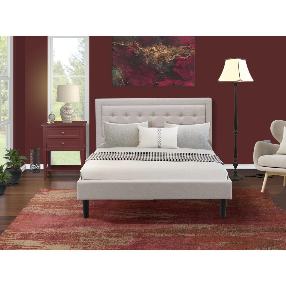 FN08Q-1VL13 2-Piece Fannin Queen Bed Set Furniture with 1 Queen Wood Bed Frame and a Night Stand - Mist Beige Linen Fabric