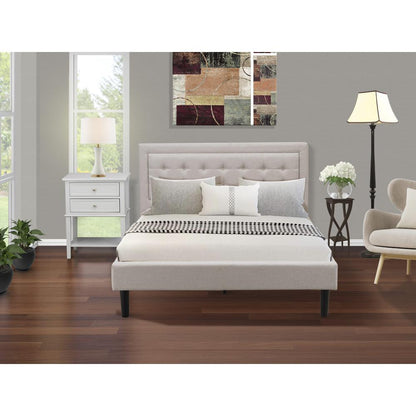 FN08Q-1VL14 2-Piece Fannin Bed Set with 1 Platform Bed and a Bedroom Nightstand - Mist Beige Linen Fabric