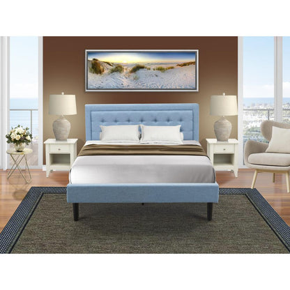 FN11Q-2GA0C 3-Piece Fannin Queen Bedroom Set with 1 Modern Bed and 2 Night Stands for Bedrooms - Denim Blue Linen Fabric