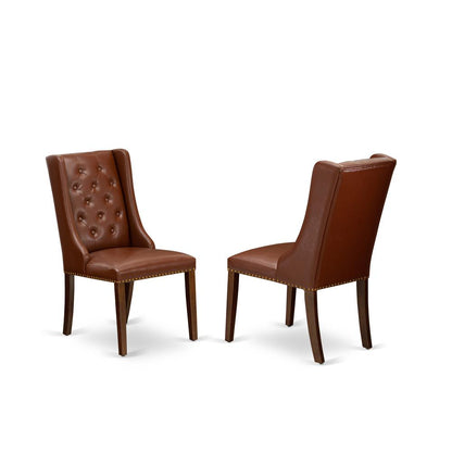 East West Furniture CAFO5-MAH-46 5-Pc Dining Room Set Includes 1 Rectangular Dining Table and 4 Brown Linen Fabric Kitchen Chairs with Button Tufted Back - Mahogany Finish