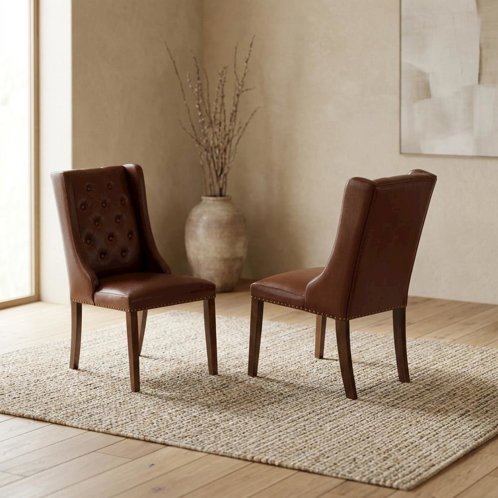 Linen-Upholstered Parsons Dining Chairs with Button-Tufted Back, Set of 2