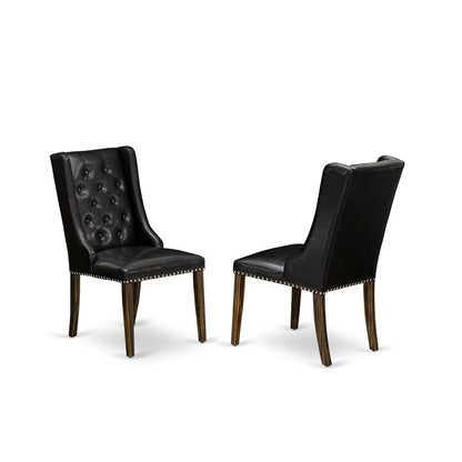 East West Furniture CNFO5-77-49 5-Pc Kitchen Dining Room Set 4 Black Linen Fabric Dining Padded Chairs with Button Tufted Back and 1 Beautiful Rectangular Table - Distressed Jacobean Finish