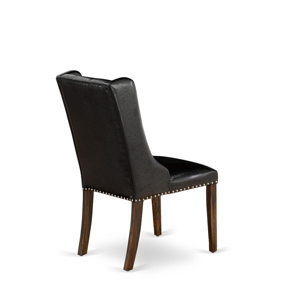 FOP7T49 Dining Chair - Black Linen Fabric Dining Chair and Button Tufted Back with Distressed Jacobean Rubber Wood Legs - Dining Chair Set of 2 - Set of 2