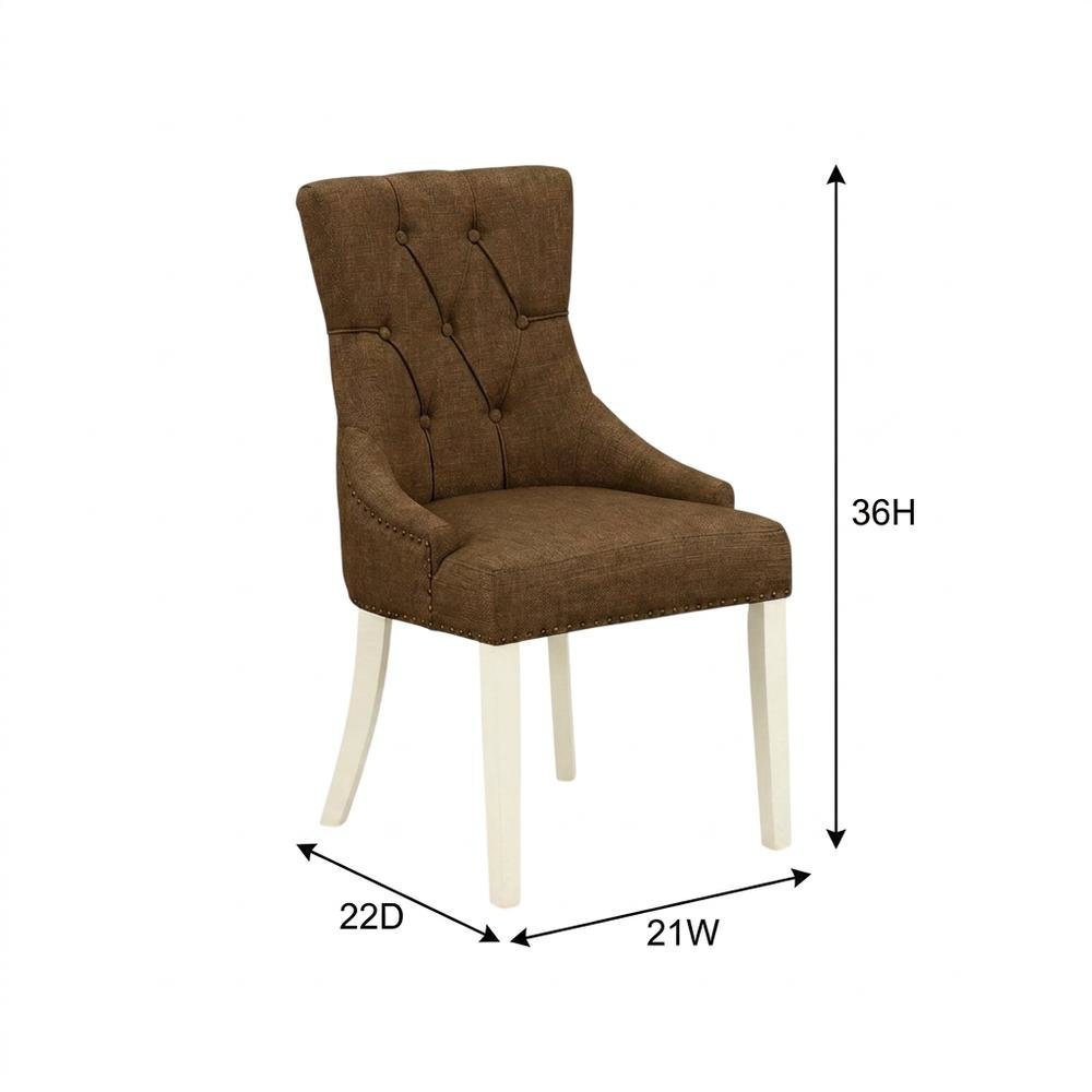 Linen-Upholstered Parsons Dining Chair with Button-Tufted Seat for Kitchen, Set of 2