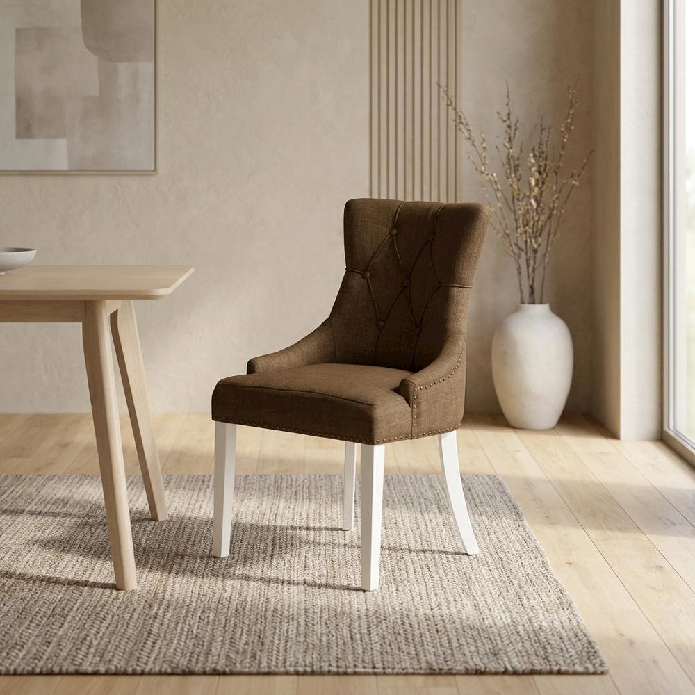 Linen-Upholstered Parsons Dining Chair with Button-Tufted Seat for Kitchen, Set of 2