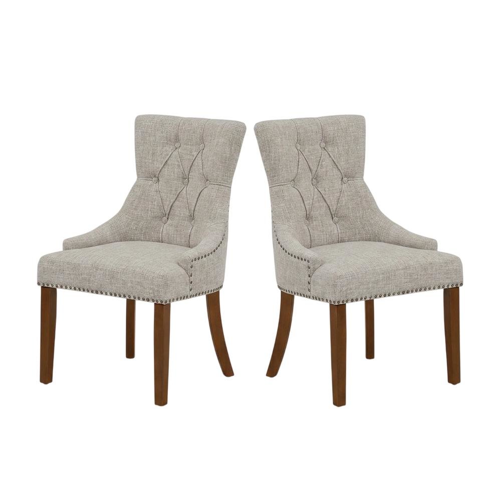 Linen-Upholstered Parsons Dining Chair with Legs for Dining Room, Mahogany, Set of 2