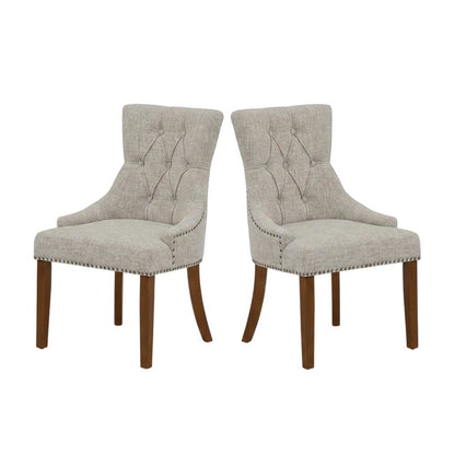 Linen-Upholstered Parsons Dining Chair with Legs for Dining Room, Mahogany, Set of 2