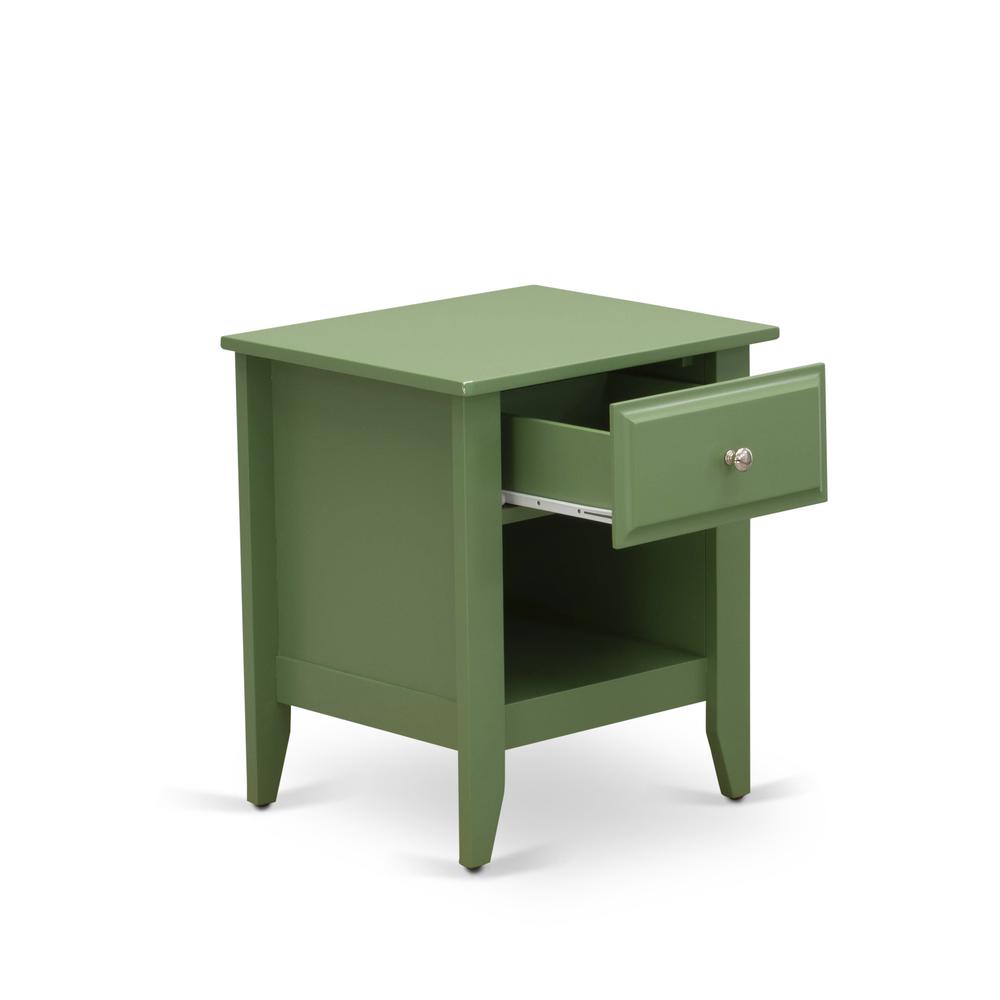 East West Furniture GA-12-ET Mid Century Night stand for Bedroom with 1 Wooden Drawer, Stable and Sturdy Constructed - Clover Green Finish