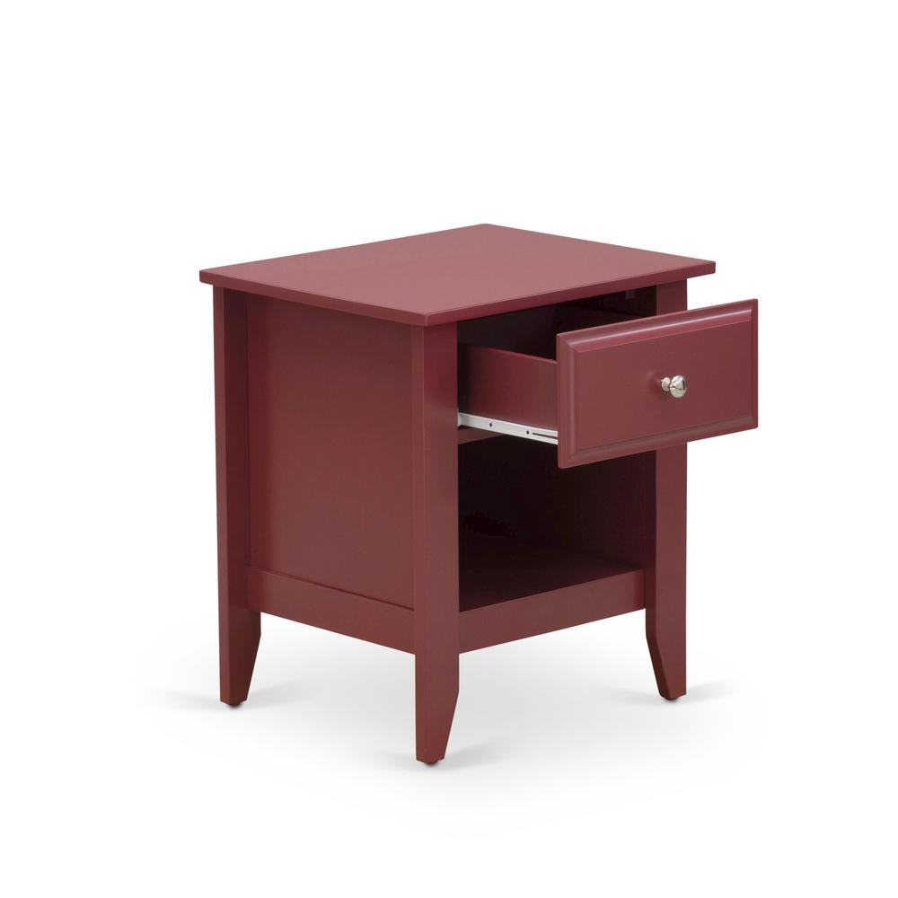 East West Furniture GA-13-ET Wooden Night Stand for bedroom with 1 Wooden Drawer, Stable and Sturdy Constructed - Burgundy Finish