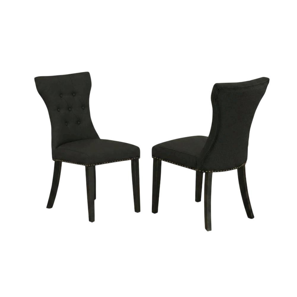 Wooden Parsons Dining Chair with Upholstered Seat for Dining Room, Black, Set of 2
