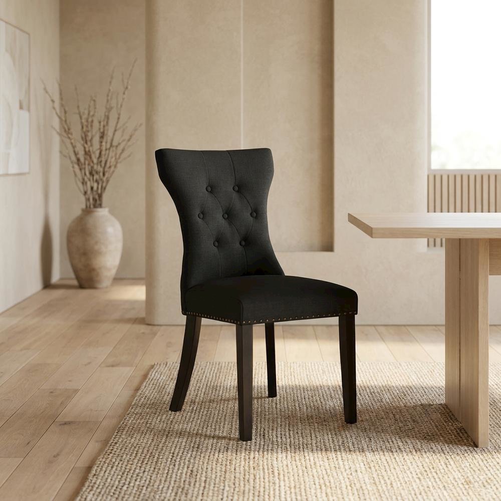 Wooden Parsons Dining Chair with Upholstered Seat for Dining Room, Black, Set of 2