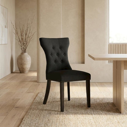 Wooden Parsons Dining Chair with Upholstered Seat for Dining Room, Black, Set of 2