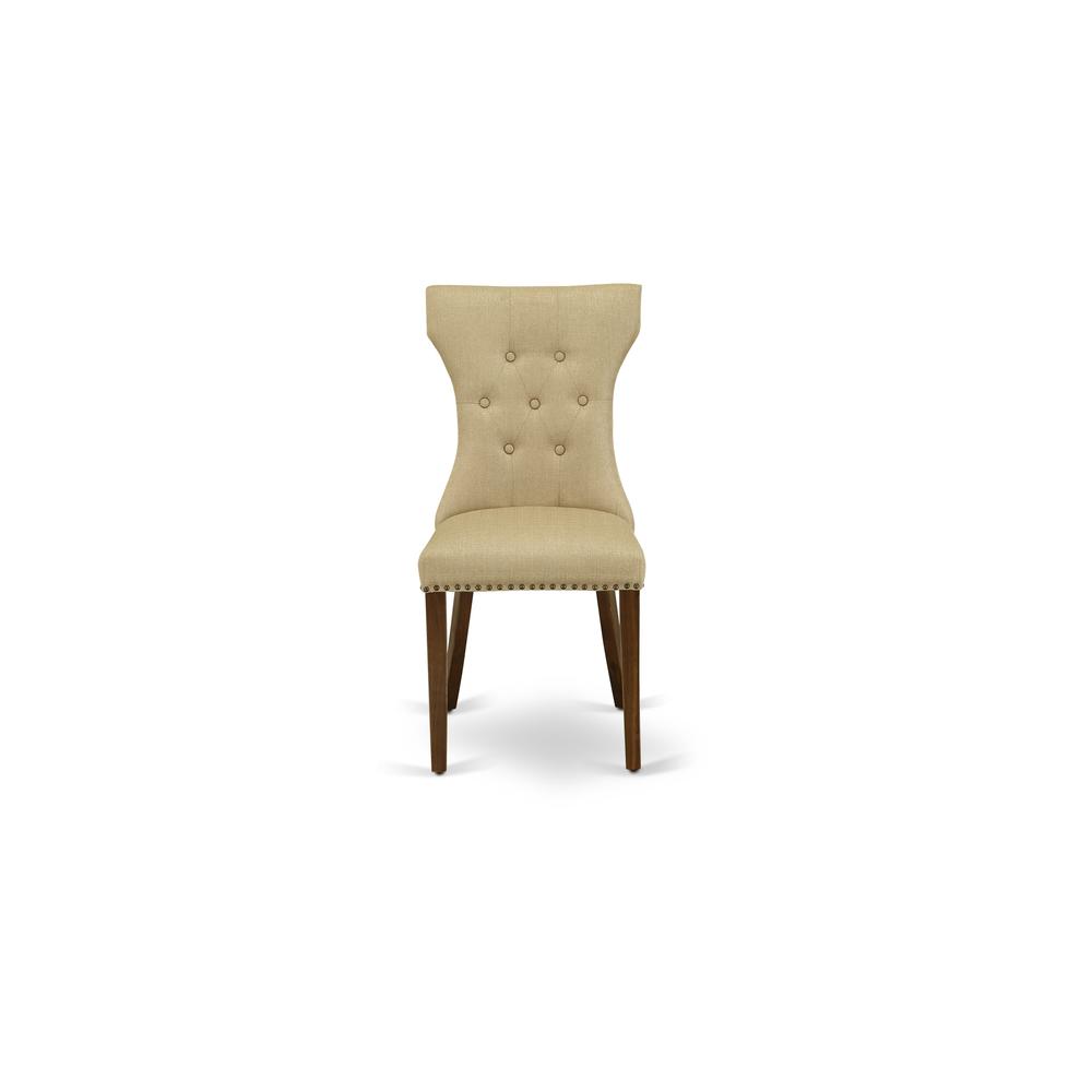 7-piece dining table set with Chair’s Legs and Brown Linen Fabric