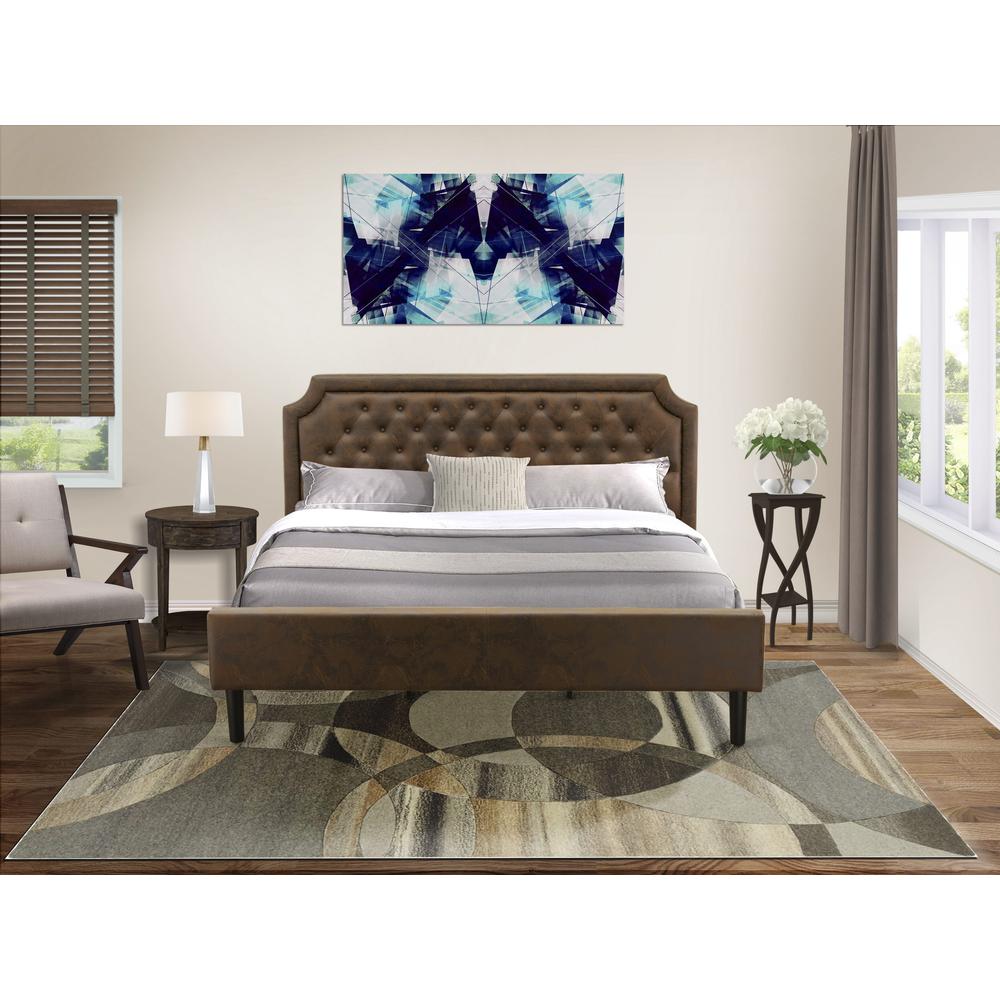 GB25K-1HI07 2-Pc Granbury King Bed Set with Bed Frame and Distressed Jacobean End Table - Dark Brown Faux Leather and Black Legs
