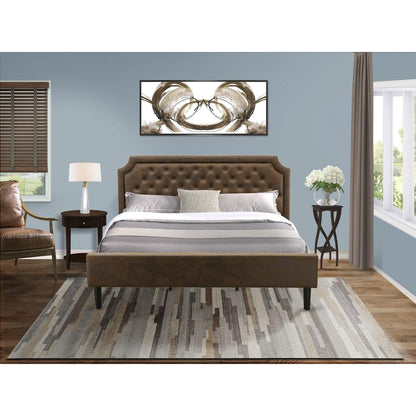 GB25K-1HI0M 2-Piece King Bedroom Set with Bed and Antique Mahogany Small Nightstand - Dark Brown Faux Leather and Black Legs