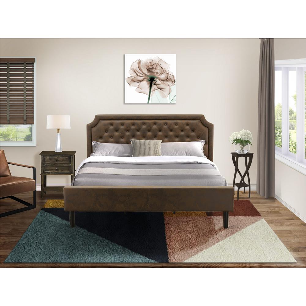 GB25K-1VL07 2-Pc Platform King Bedroom Set with Frame and Distressed Jacobean End Table - Dark Brown Faux Leather and Black Legs