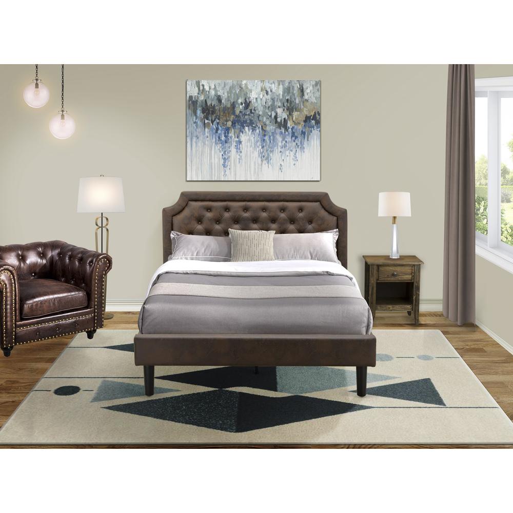 GB25Q-1GA07 2-Piece Wooden Set for Bedroom with Bed and 1 Distressed Jacobean Night Stand - Dark Brown Faux Leather and Black Legs