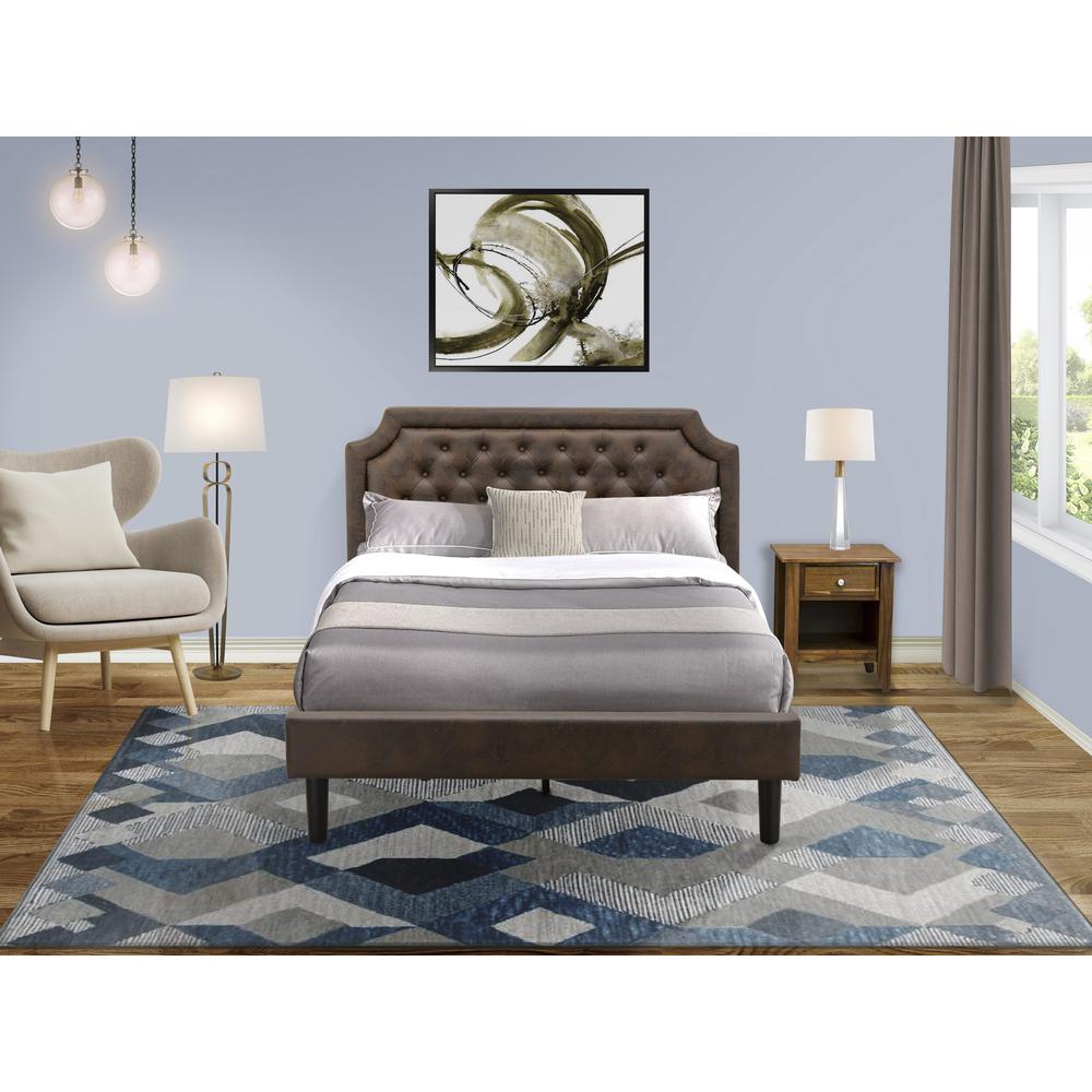 GB25Q-1GA08 2-Piece Bedroom Set with a Queen Bed and 1 Antique Walnut Modern Nightstand - Dark Brown Faux Leather and Black Legs