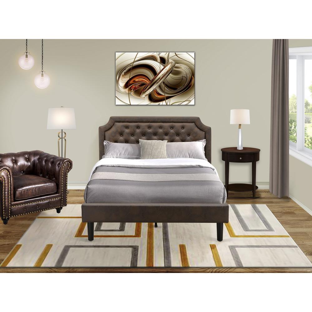 GB25Q-1HI0M 2-Piece Bedroom Set with Mid Century Bed and 1 Antique Mahogany Night Stand - Dark Brown Faux Leather and Black Legs