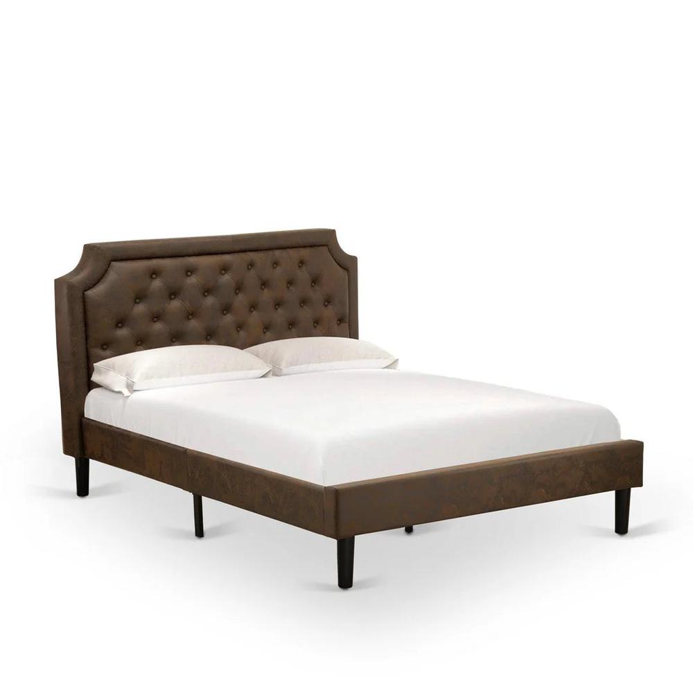 GB25Q-2HI0M 3-Pc Wooden Set for Bedroom with Frame and 2 Antique Mahogany Night Stands - Dark Brown Faux Leather and Black Legs