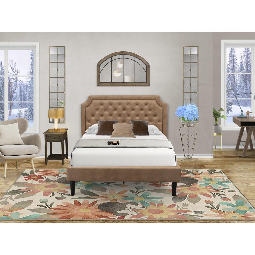 GB28F-1DE07 2-Piece Furniture Set with Frame and Distresses Jacobean Night Stand for Bedrooms - Brown Faux Leather and Black Legs