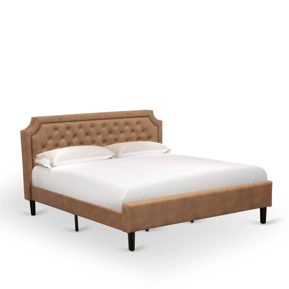 GB28K-2HI0M 3-Pc Granbury Bedroom set with Bed and 2 Antique Mahogany Mid Century Nightstands - Brown Faux Leather and Black Legs