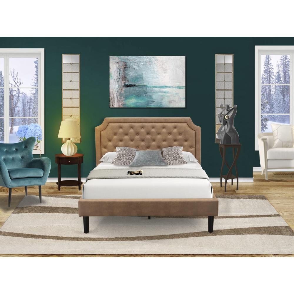 GB28Q-1HI0M 2-Pc Wooden Set for Bedroom with Queen Bed and Antique Mahogany Modern Nightstand - Brown Faux Leather and Black Legs